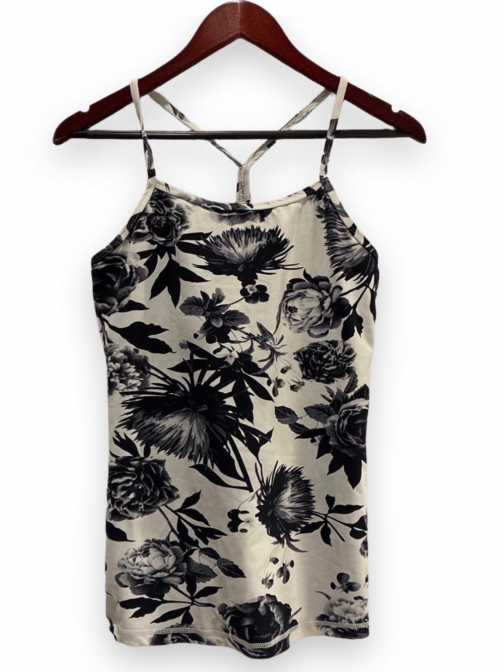 lululemon athletica Black Floral Spaghetti Strap Cami on Cream